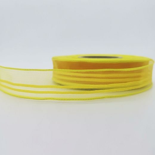 ST3570 Plátenná stuha s drôtom - 2,5 cm/25 m - žltá